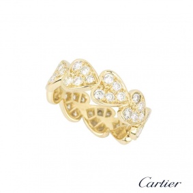 Cartier 18k Yellow Gold Diamond Set Heart Link Ring